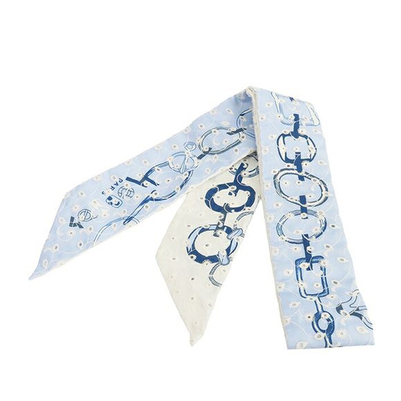 Pre-Loved Hermes Do Re Boucles Broderie Anglaise Twilly Silk Scarf - Picture 1 of 4